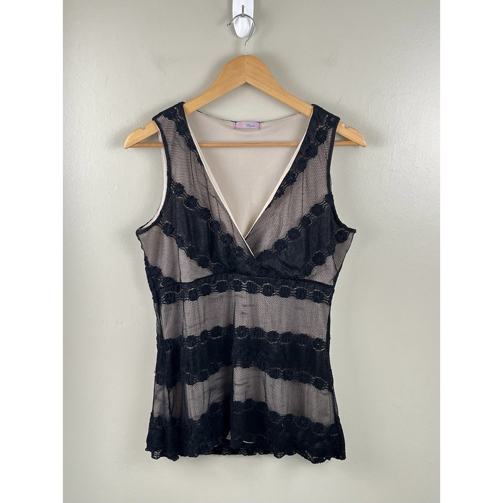 Egen Y2K Vtg Sleeveless‎ Babydoll Top Black Lace Fairy Festival Goth Sz M/L?